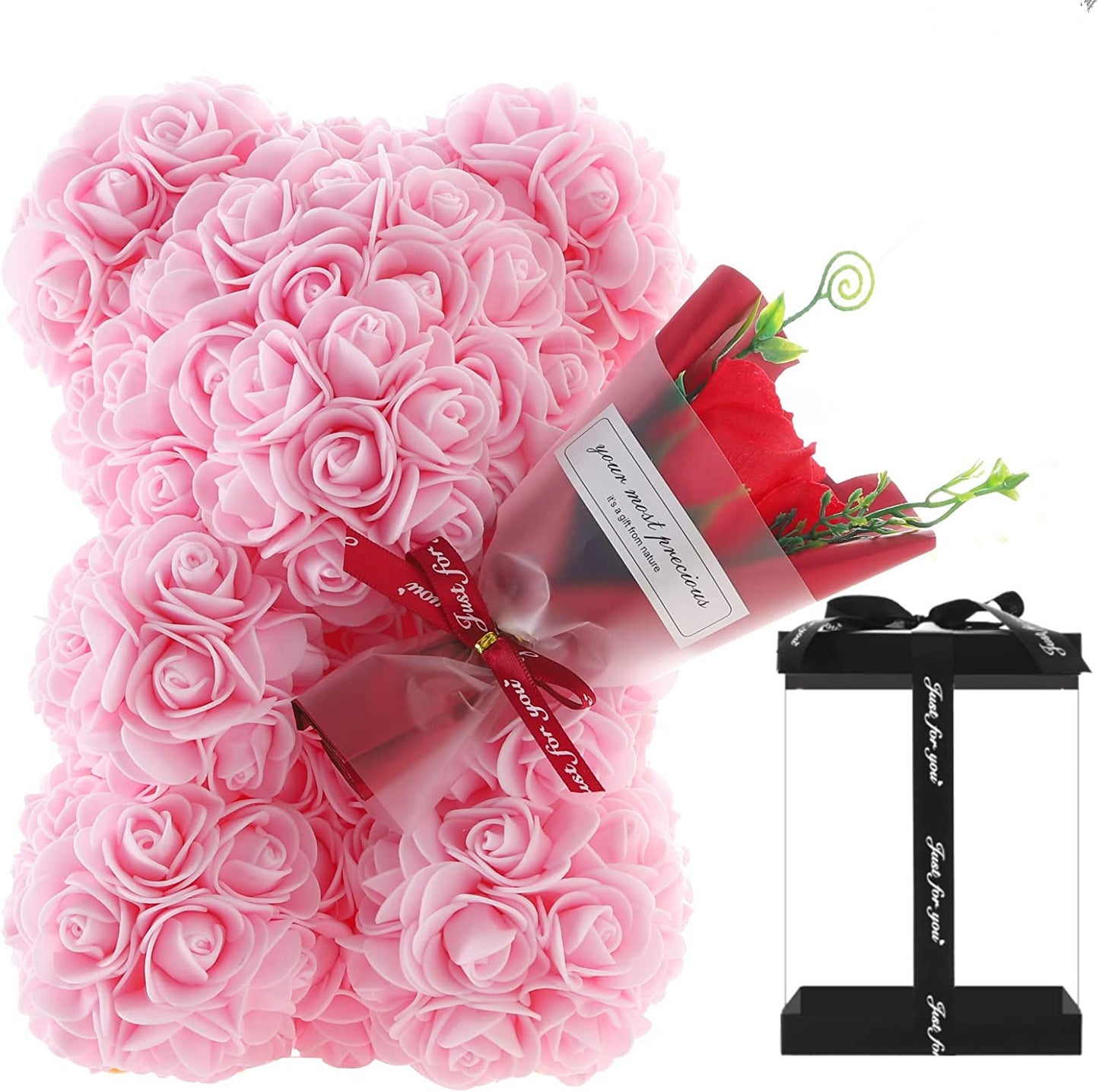 Everlasting Red Rose Bear Gift in Presentation Box | Handmade Eternal Flower Teddy