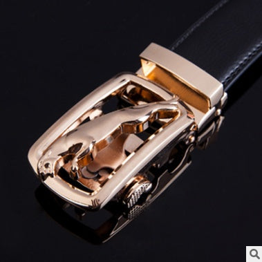 Men's Genuine "Two-Layer Cowhide" Leather Ratchet Belt – Automatic Slide Buckle for Exact Fit, Business & Casual