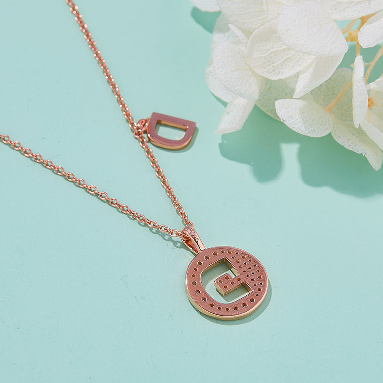Luxury Initial Letter Necklace Pendant – D , S925 Silver Rose Gold Plated with Top-Quality Brilliant Moissanite