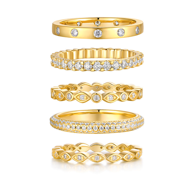 Golden Music - Luxury Silver Ring Set With Top-quality Moissanite D Color VVS,  S925 Silver And Gold-plated