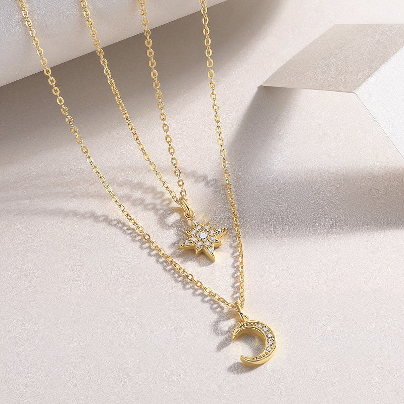 Luxury Silver Necklace Set With Top-quality Moissanite,S925 Silver Electroplated With Gold.