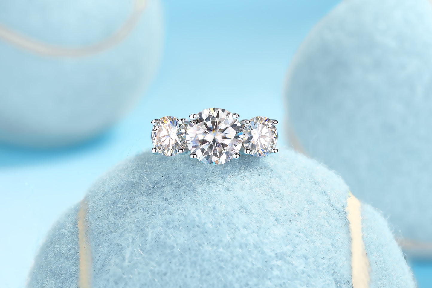 Three Lives Of Fortune - Luxury Silver Ring Set With Top-quality 3-carat Moissanite D Color VVS,  S925 Silver And Platinum-plated Diamond Ring