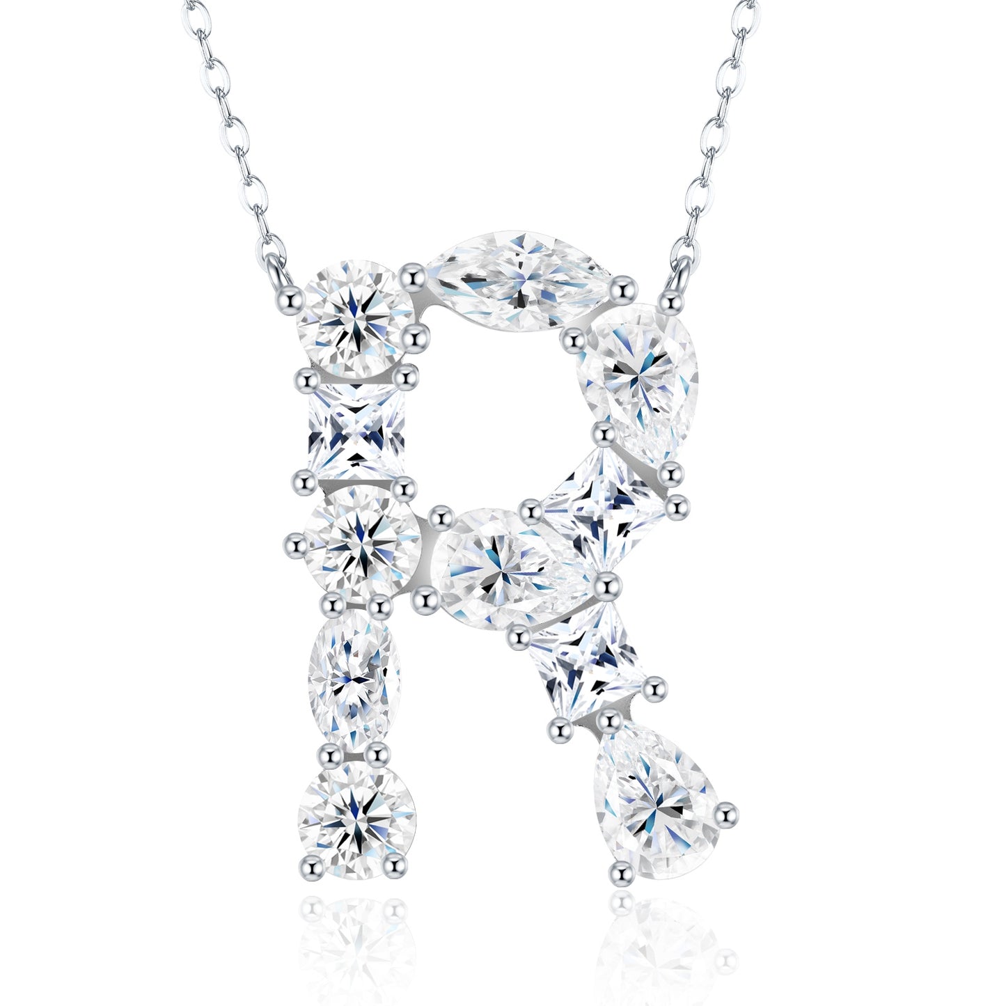 26 Letter - R - Luxury Silver Necklace Set With Top Moissanite D Color VVS,  S925 Silver Plated Platinum