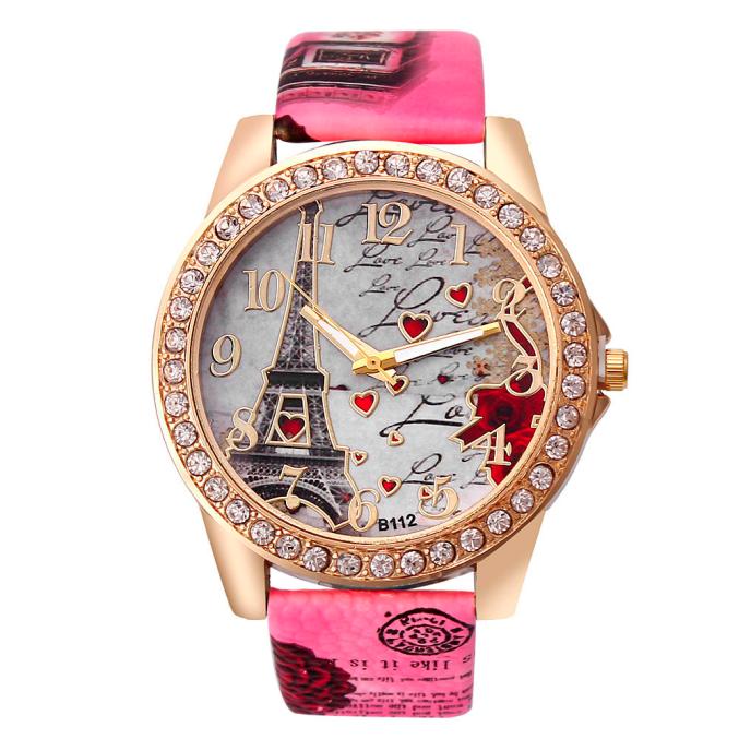 Vintage Paris Eiffel Tower Women's Quartz Watch - Crystal Rhinestone Bezel