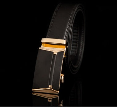 Men's Genuine "Two-Layer Cowhide" Leather Ratchet Belt – Automatic Slide Buckle for Exact Fit, Business & Casual