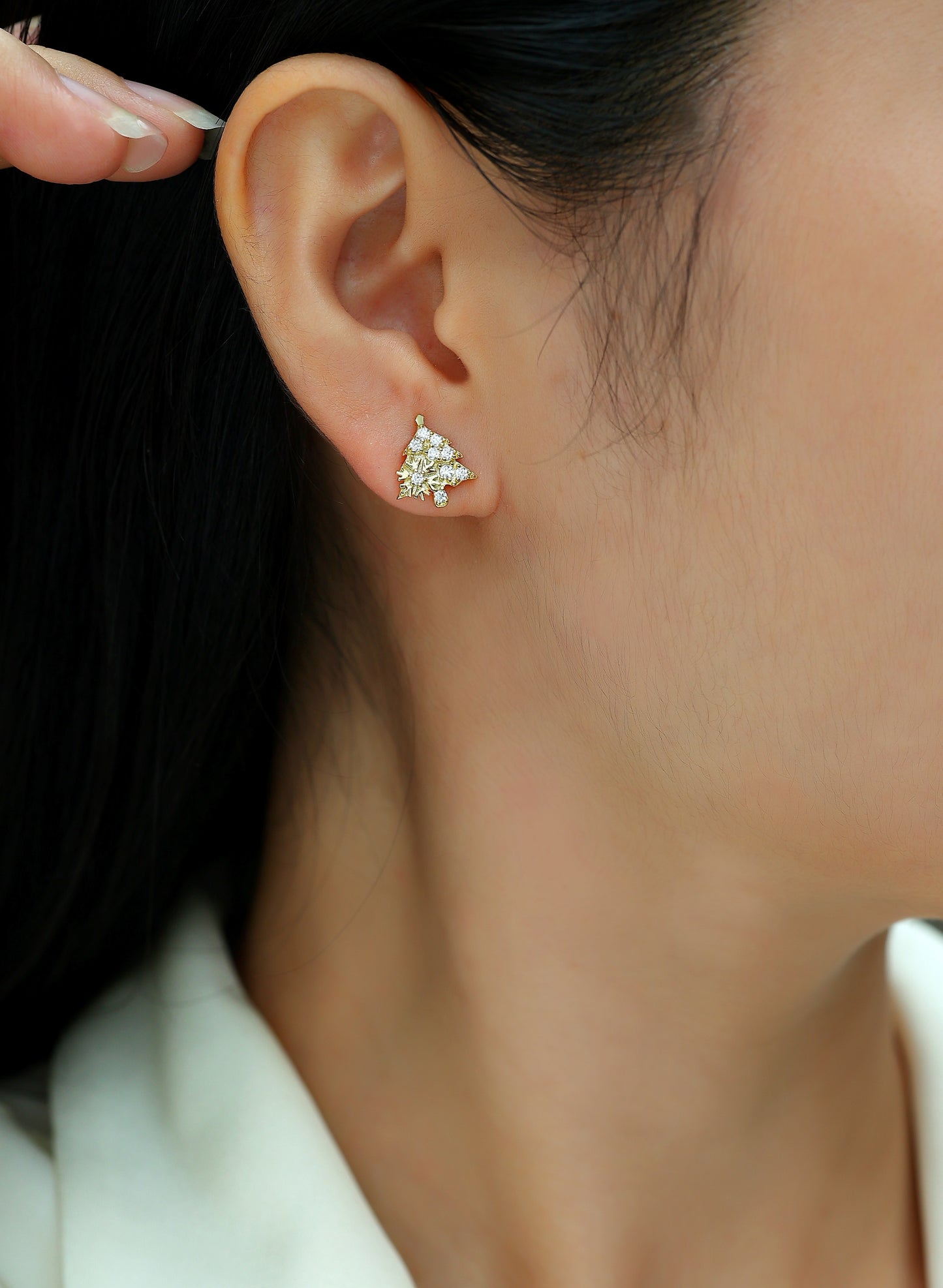 Christmas Tree - Set With Top-quality Moissanite Luxury Silver Stud Earrings, S925 Silver Electroplated Gold