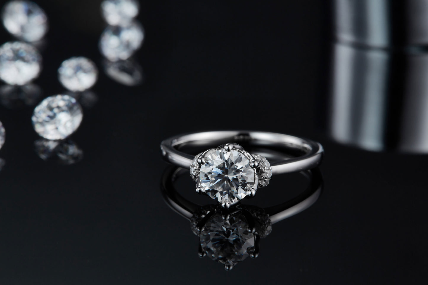 Luxury Silver Ring Set With Top-quality Moissanite D Color VVS , S925 Silver Plated With Platinum
