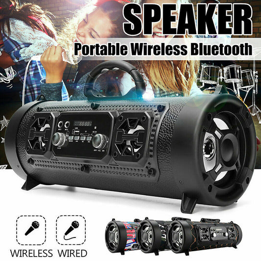 Rechargeable Stereo Bass Portable Wireless Bluetooth Speaker with with FM Radio & Wired/Wireless Mic Support