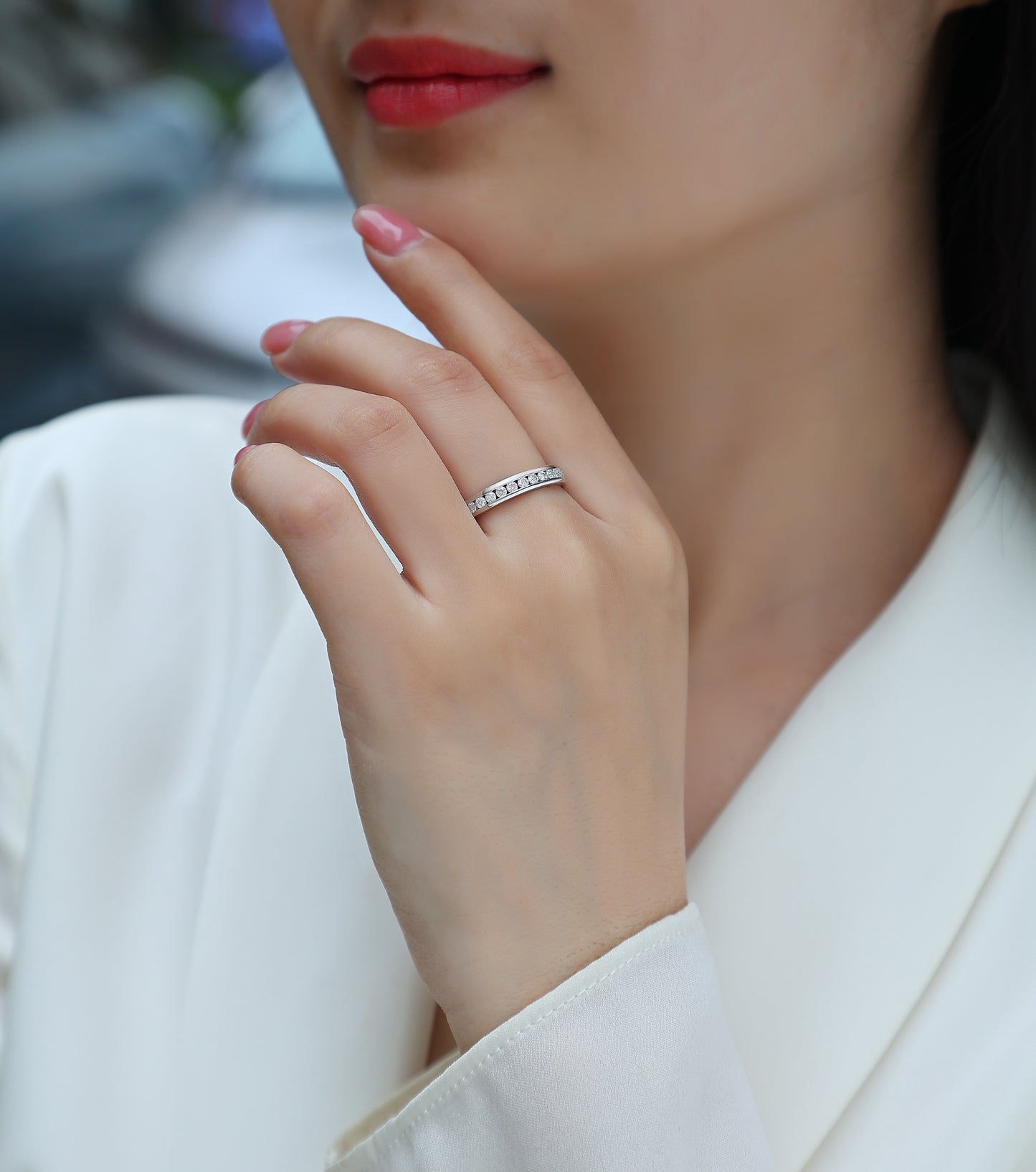 Luxury Silver Ring Set With Top-quality Moissanite D Color VS, S925 Silver Plated With Platinum