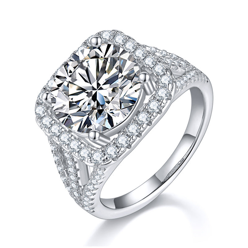 5-carat Luxury Silver Ring Set With Top-quality Moissanite D Color VVS, S925 Silver Plated With Platinum