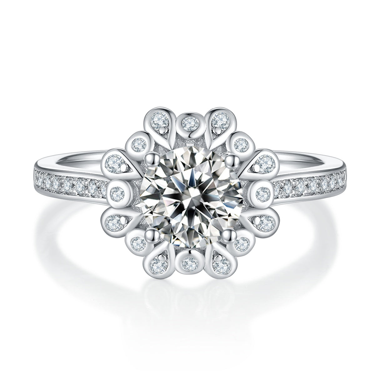 1-carat Luxury Silver Ring Set With Top-quality Moissanite D Color VVS, S925 Silver Plated Platinum