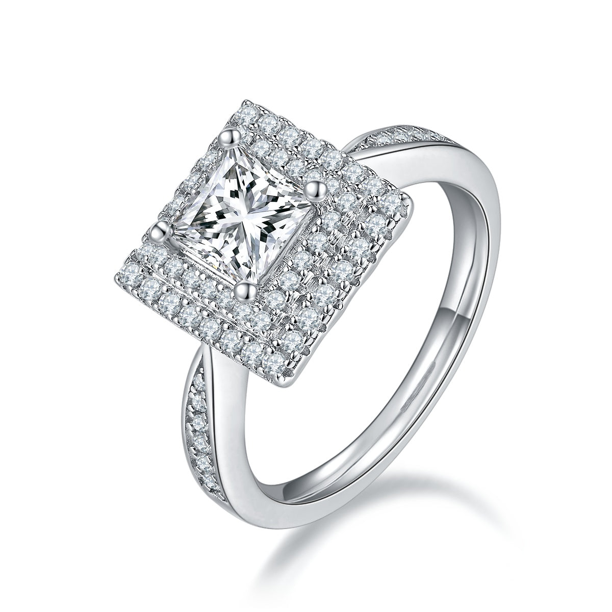 Luxury Silver Ring Square Moissanite Set With Top-quality Moissanite, S925 Silver Electroplated With Platinum