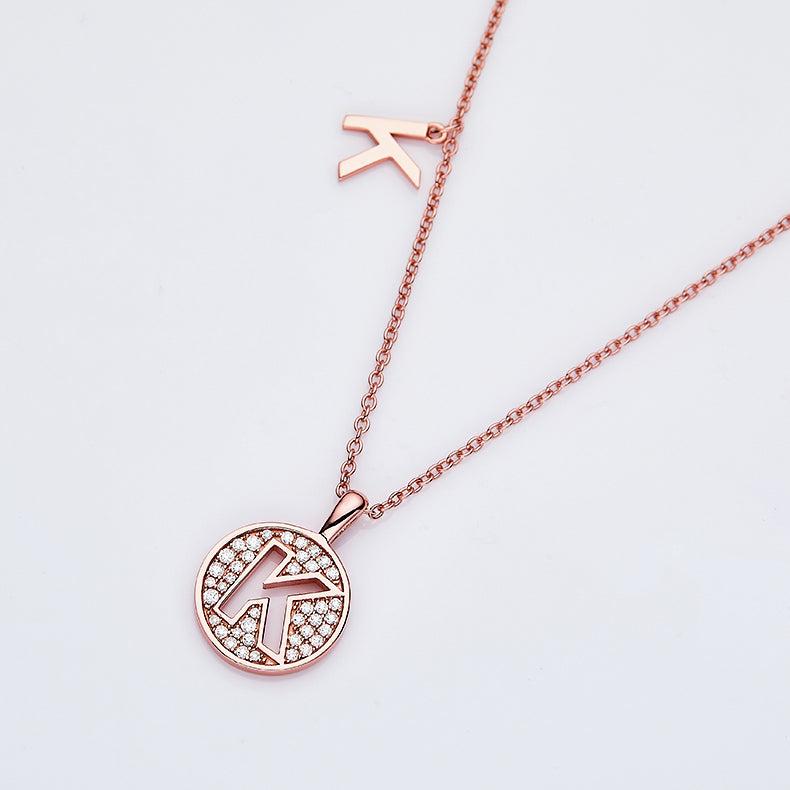 Luxury Initial Letter Necklace Pendant – K , S925 Silver Rose Gold Plated with Top-Quality Brilliant Moissanite