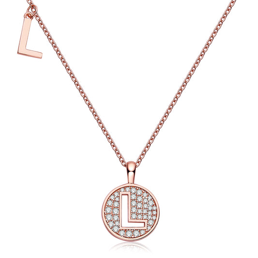 Luxury Initial Letter Necklace Pendant – L , S925 Silver Rose Gold Plated with Top-Quality Brilliant Moissanite