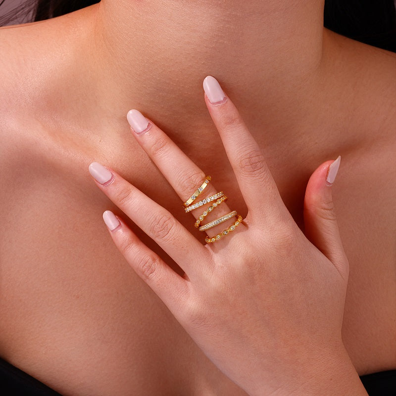 Golden Music - Luxury Silver Ring Set With Top-quality Moissanite D Color VVS,  S925 Silver And Gold-plated