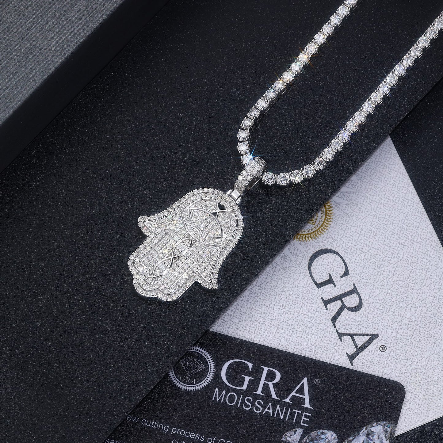 Luxury Silver Necklace Set With Top-quality Moissanite,  S925 Silver Electroplated With Platinum
