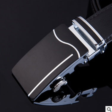 Men's Genuine "Two-Layer Cowhide" Leather Ratchet Belt – Automatic Slide Buckle for Exact Fit, Business & Casual