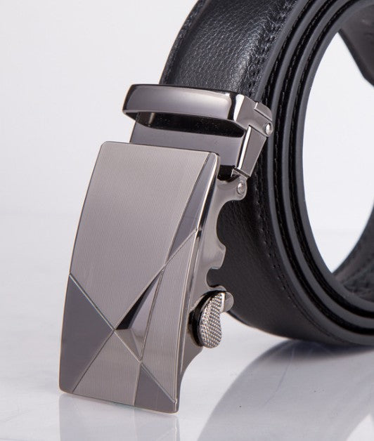 Men's Genuine "Two-Layer Cowhide" Leather Ratchet Belt – Automatic Slide Buckle for Exact Fit, Business & Casual