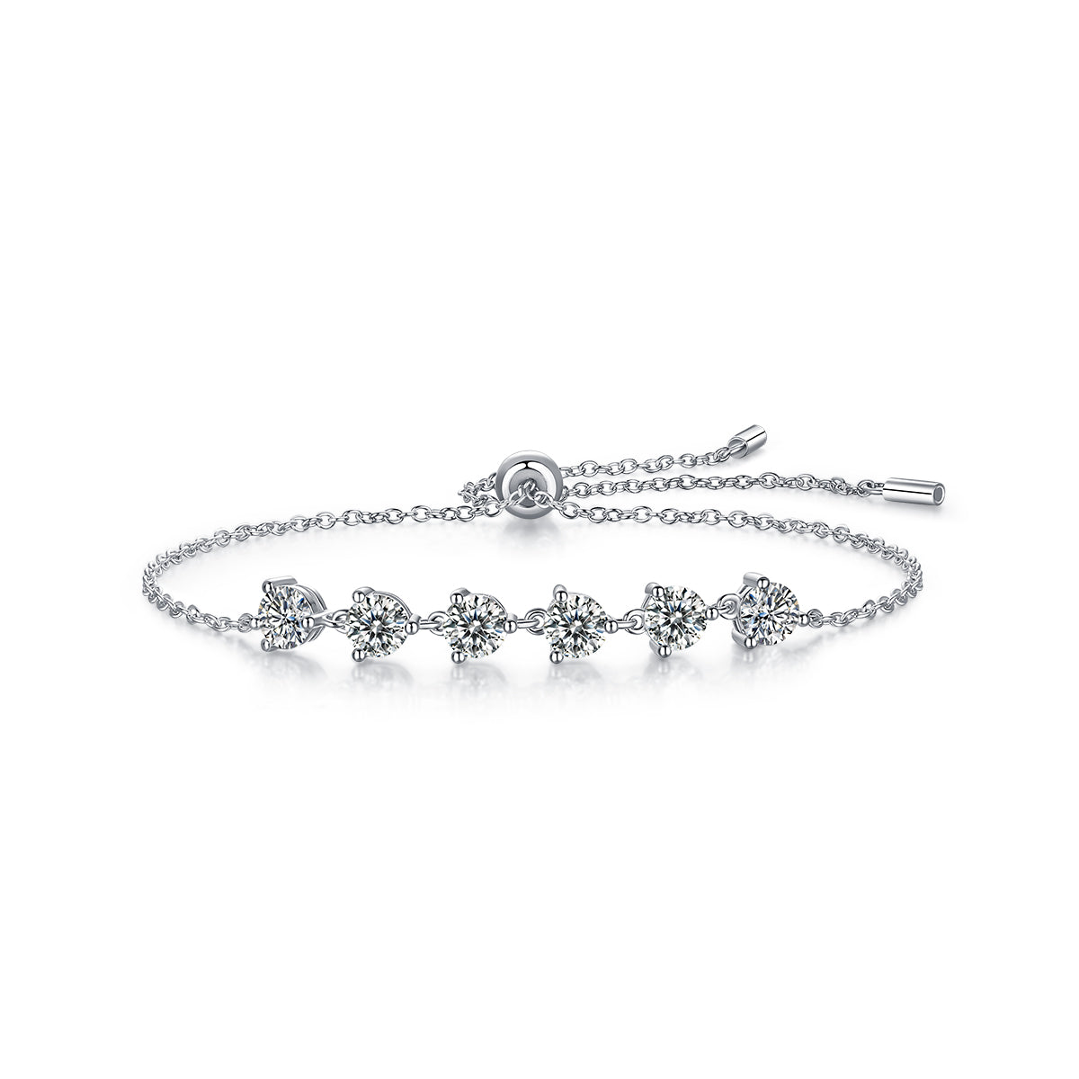 "Dreamy" 5-Stone Moissanite Station Bracelet in S925 Sterling Silver | D Color VVS1 Platinum Plated Slider