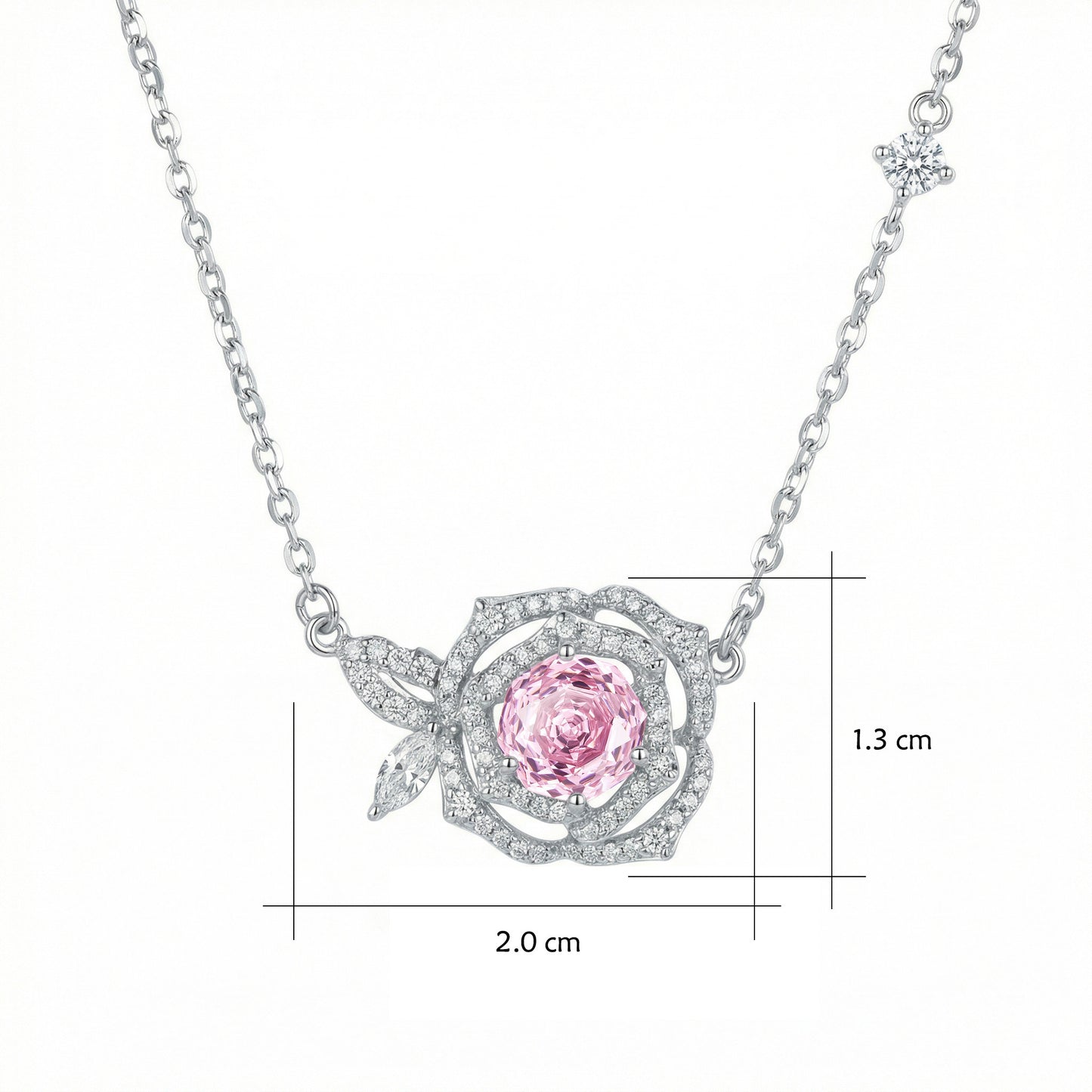 925 Sterling Silver Elegant Sterling Silver Rose Pendant Necklace with a Radiant Pink Gemstone Centerpiece.