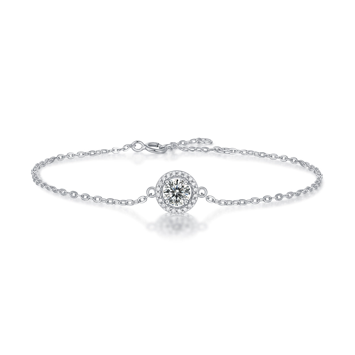 Classic Halo Moissanite Bracelet: 0.5 Carat D Color VVS1, S925 Silver Electroplated Platinum