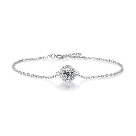 Classic Halo Moissanite Bracelet: 0.5 Carat D Color VVS1, S925 Silver Electroplated Platinum