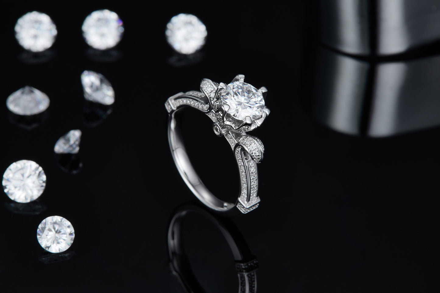 1-carat Luxury Silver Ring Set With Top-quality Moissanite D Color VVS , S925 Silver Plated Platinum