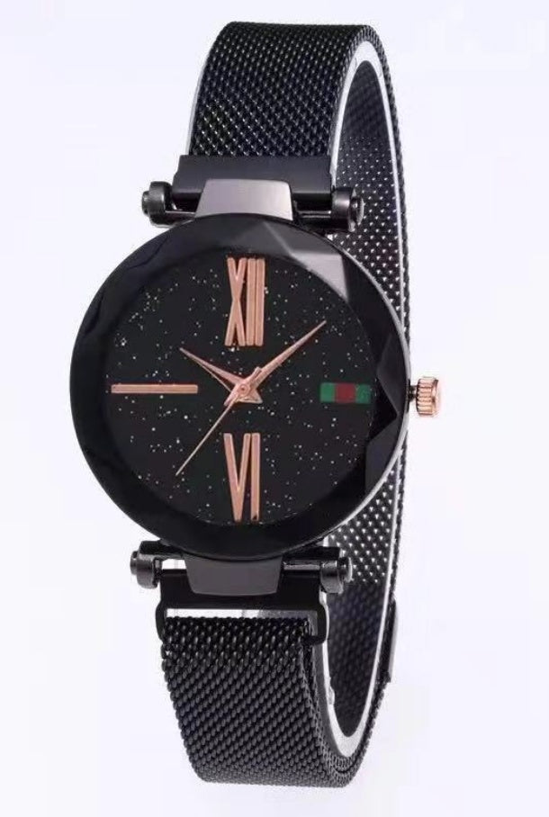 Starry Sky Women's Watch - Magnetic Mesh Band & Faceted Crystal Dial