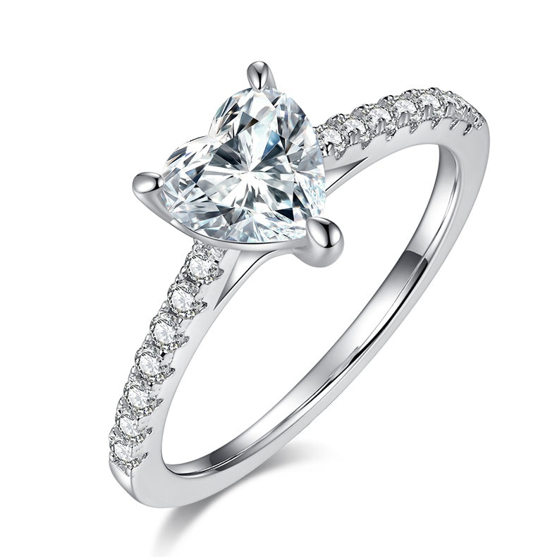 Heart-shaped Moissanite Set With Top-quality Moissanite D Color VVS , Luxury Silver Ring S925 Silver-plated Platinum