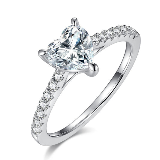 Heart-shaped Moissanite Set With Top-quality Moissanite D Color VVS , Luxury Silver Ring S925 Silver-plated Platinum