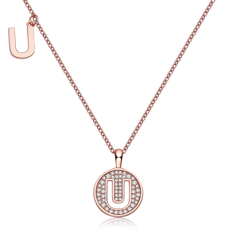 Luxury Initial Letter Necklace Pendant – U , S925 Silver Rose Gold Plated with Top-Quality Brilliant Moissanite