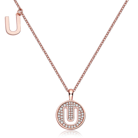 Luxury Initial Letter Necklace Pendant – U , S925 Silver Rose Gold Plated with Top-Quality Brilliant Moissanite