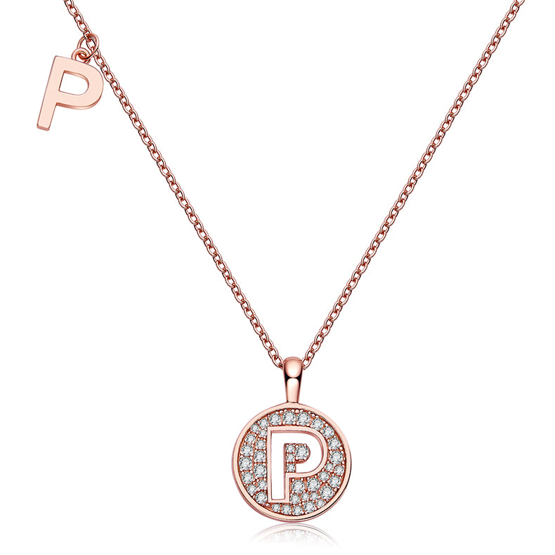 Luxury Initial Letter Necklace Pendant – P , S925 Silver Rose Gold Plated with Top-Quality Brilliant Moissanite
