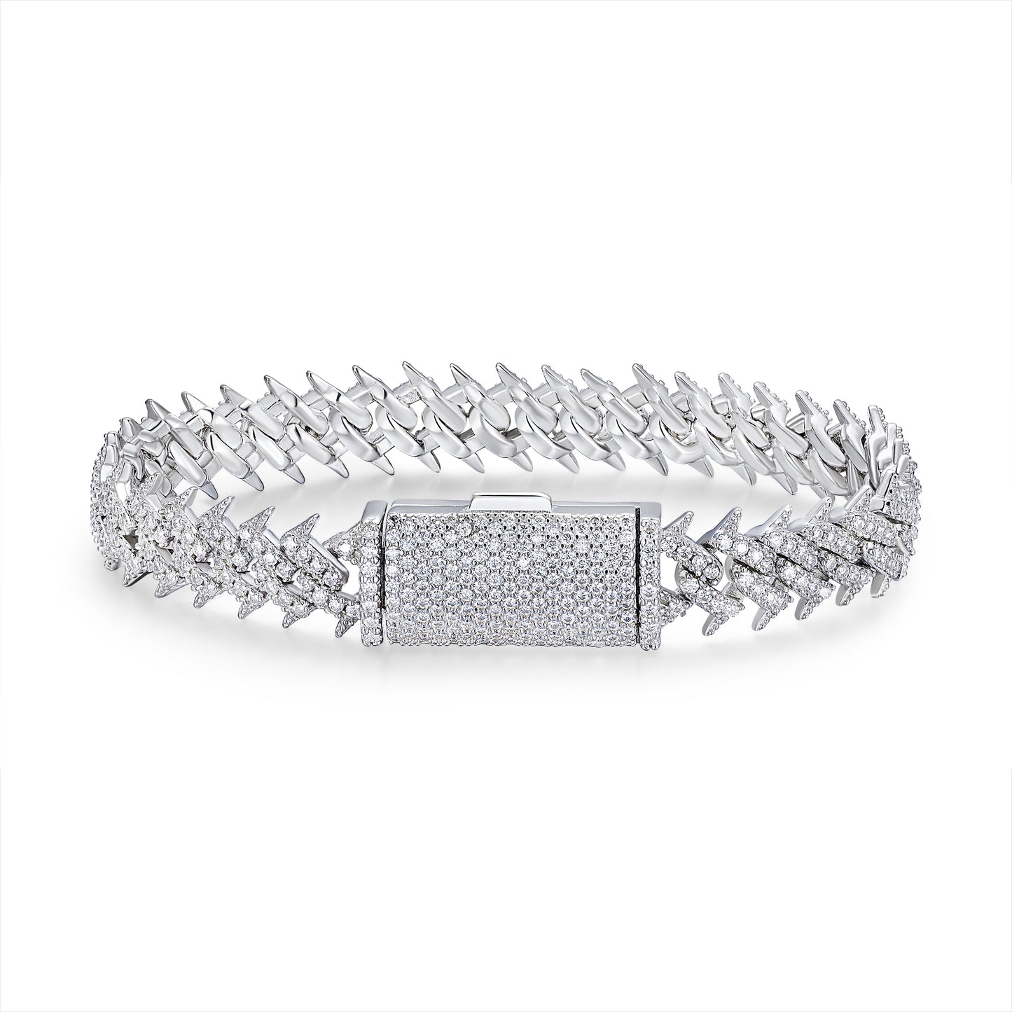 Luxury Silver Bracelet Featuring Top-quality Moissanite, Made Of S925 Silver Electroplated With Platinum.
