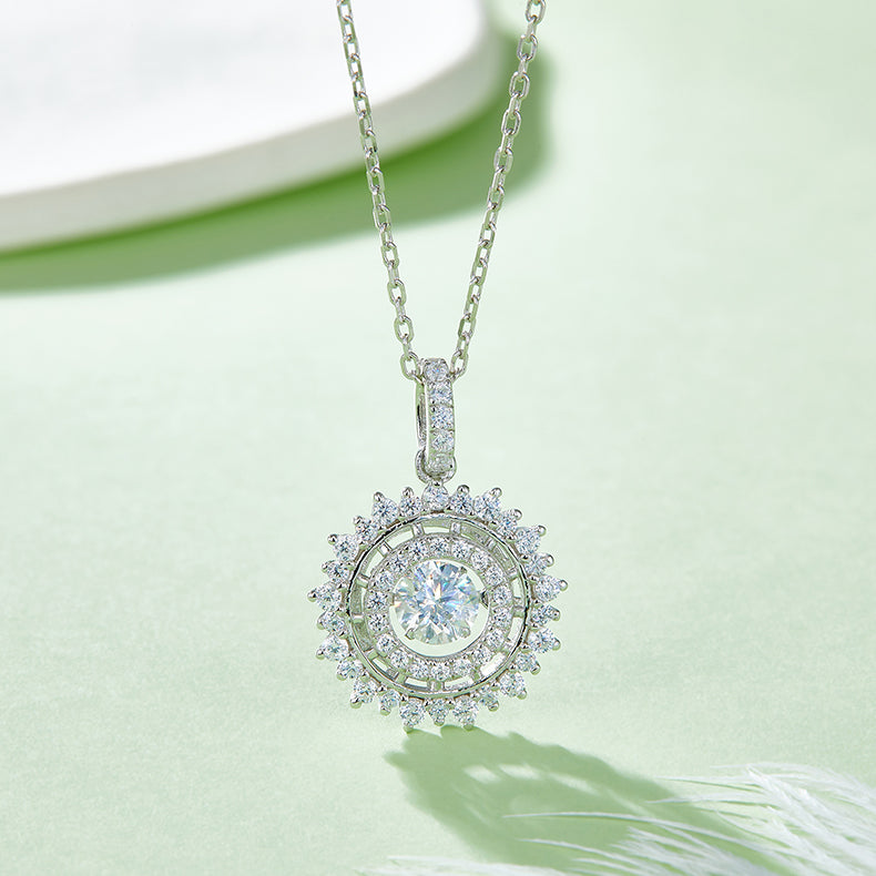 Luxury D Color VVS1 Moissanite Sunburst Pendant Necklace in Platinum-Plated S925 Sterling Silver