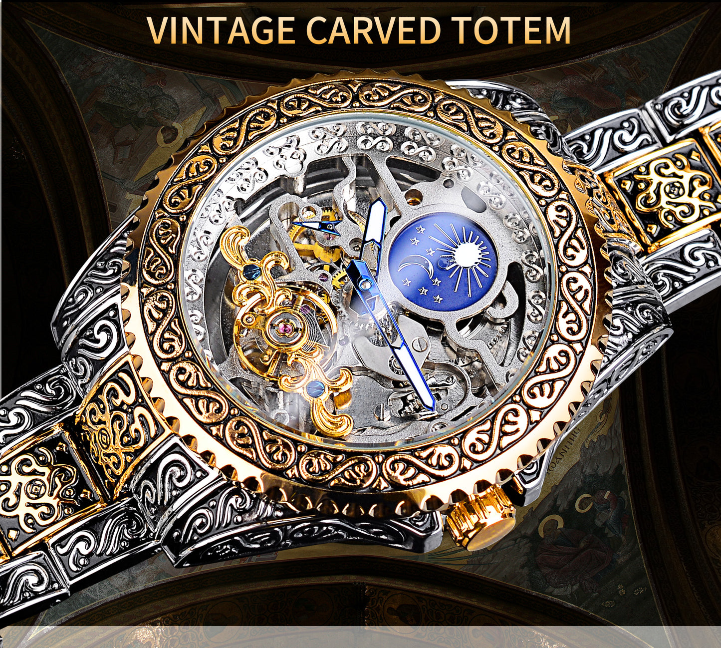 Luxury Men's Skeleton Carved Tourbillon Mechanical Watch - Automatic Self-Wind Wristwatch with Moon Phase