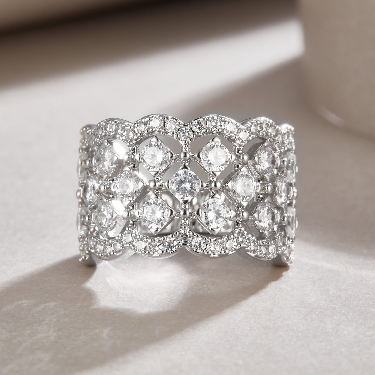 Lace Snowflake - Luxury Silver Ring Set With Top-quality Moissanite D Color VVS  , S925 Silver And Platinum-plated Diamond Ring