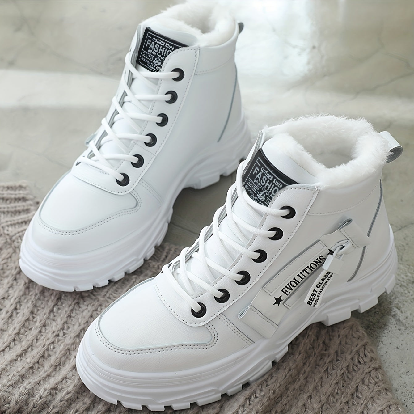 Women'S Winter High-Top Boots - Warm Fleece-Lined Ankle Boots with Thick Sole, Lace-Up Casual Style