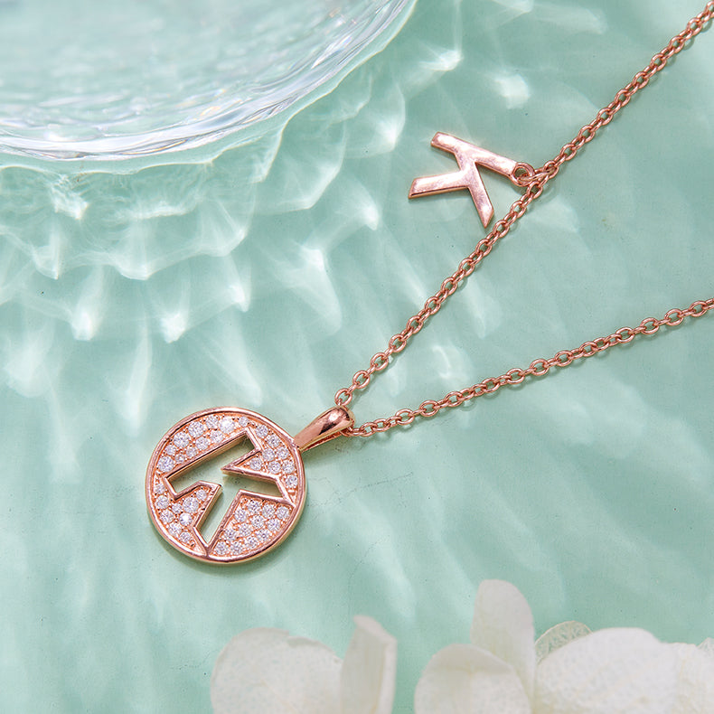 Luxury Initial Letter Necklace Pendant – K , S925 Silver Rose Gold Plated with Top-Quality Brilliant Moissanite