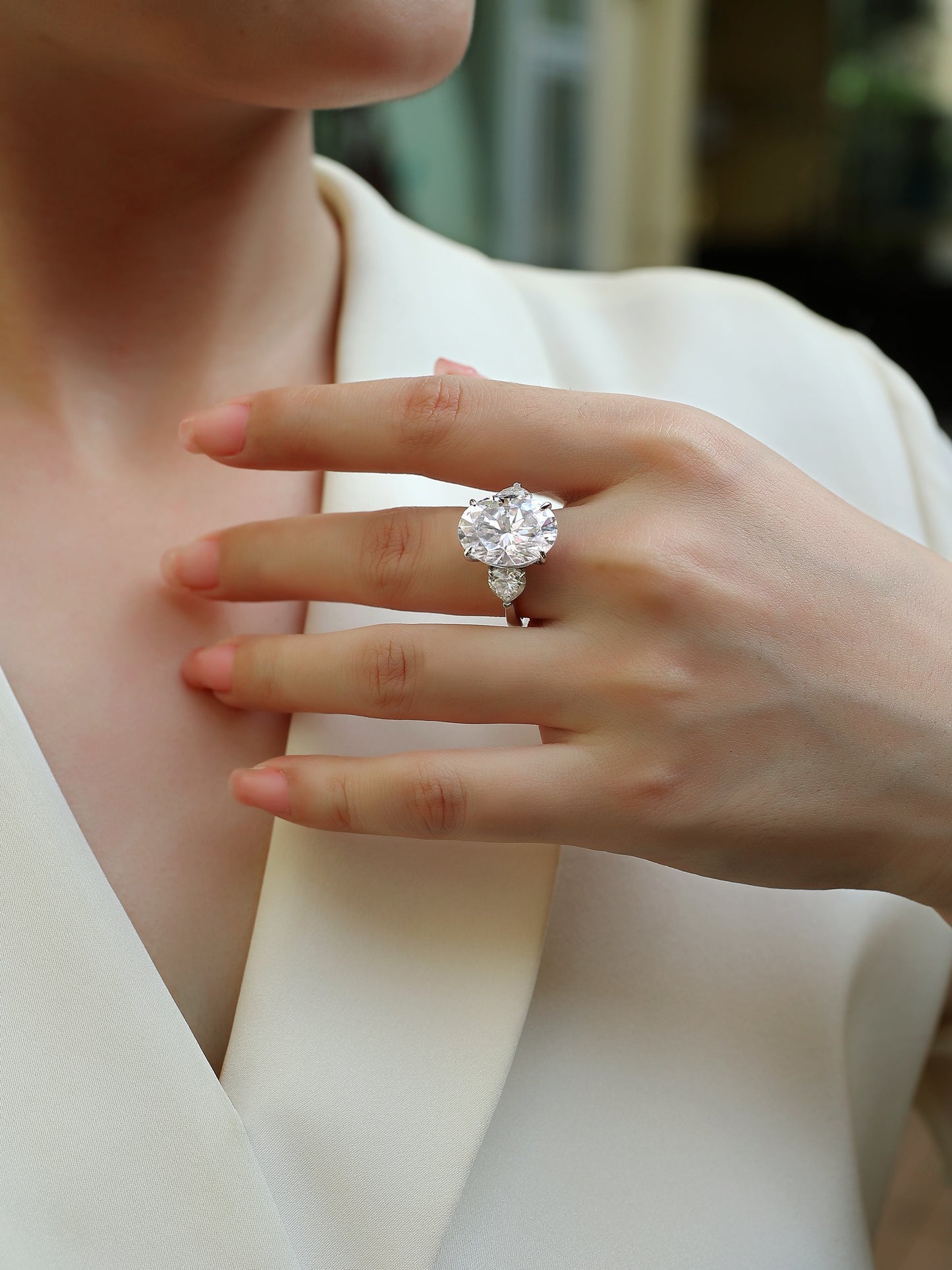 Soul Resonance -Luxury Silver Ring Set With Top-quality Egg-shaped Moissanite D Color VVS,  S925 Silver And Platinum-plated