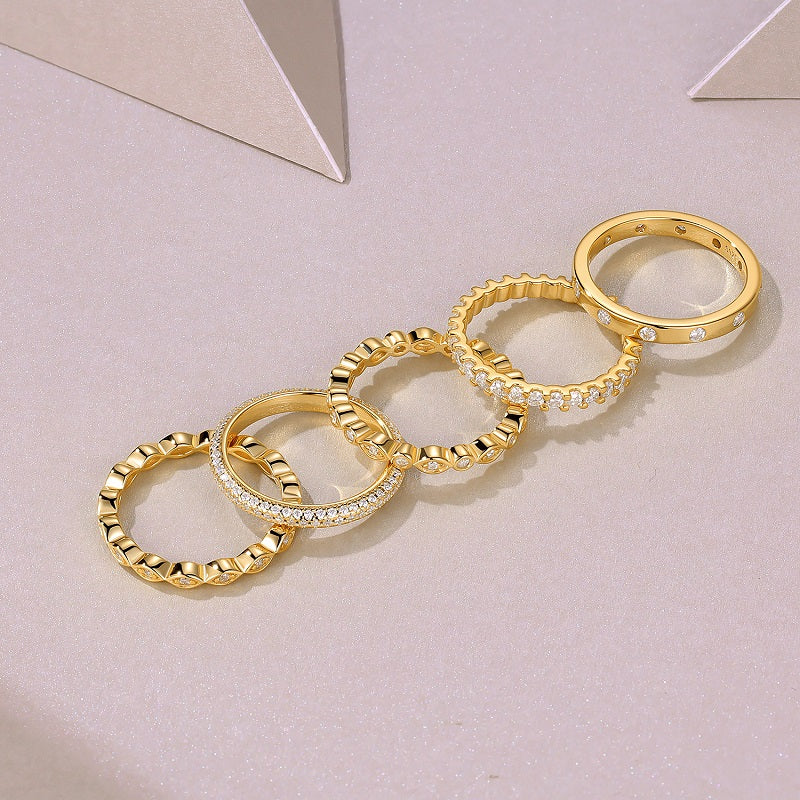 Golden Music - Luxury Silver Ring Set With Top-quality Moissanite D Color VVS,  S925 Silver And Gold-plated