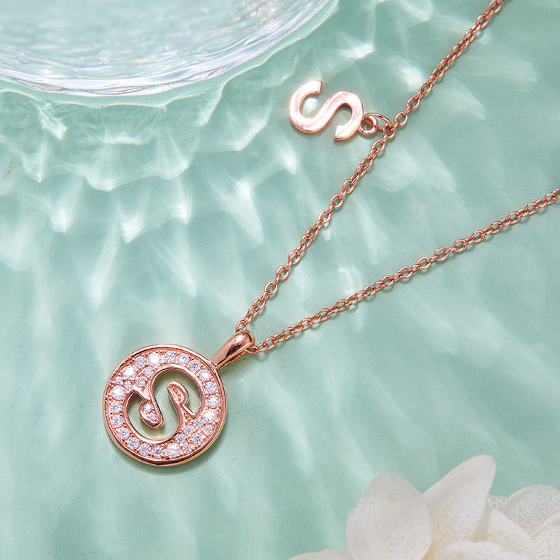 Luxury Initial Letter Necklace Pendant – S , S925 Silver Rose Gold Plated with Top-Quality Brilliant Moissanite