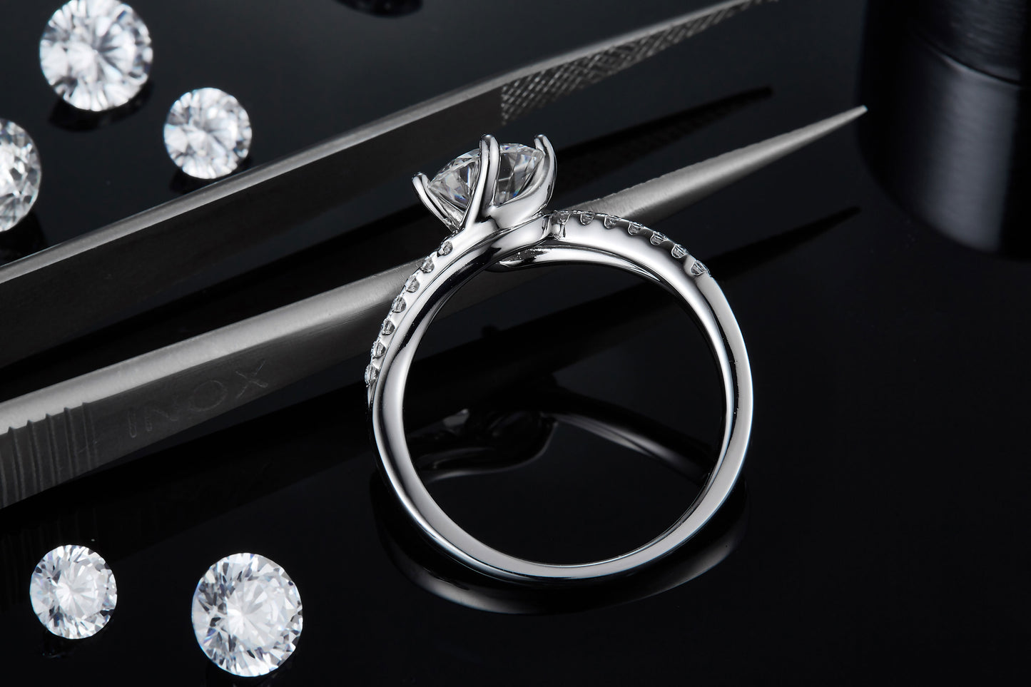 1-carat Luxury  Silver Ring Set With Top-quality Moissanite D Color VVS, S925 Silver Plated Platinum