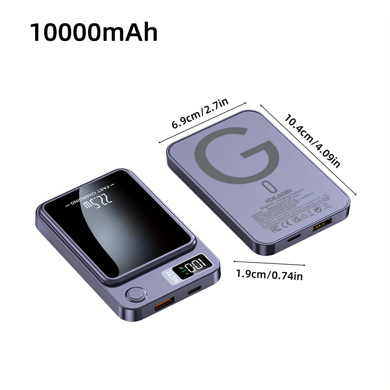 Ultra-Thin Magnetic Wireless Power Bank 10000mAh – 22.5W Super Fast Charging, PD 20W, 15W Wireless, LED Display, USB-C & Dual USB