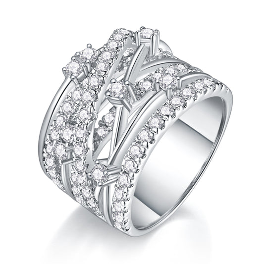 Starry Sky Boat - Luxury Silver Ring Set With Top-quality Moissanite,  S925 Silver And Platinum-plated Diamond  Ring