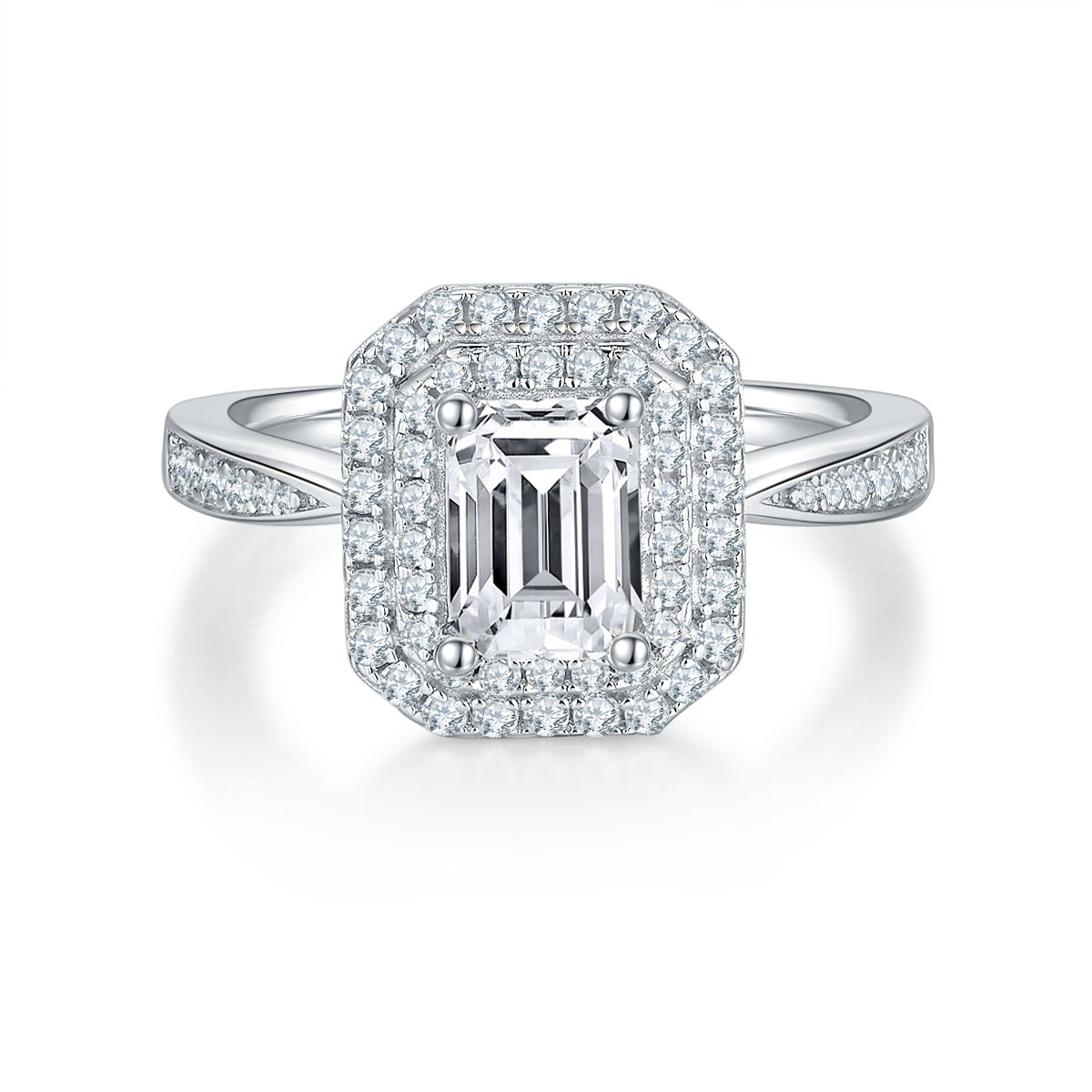 Octagonal Moissanite Set With Top-quality Moissanite Luxury And Fashionable Light Luxury Jewelry Silver Ring S925 Silver Electroplated With Platinum