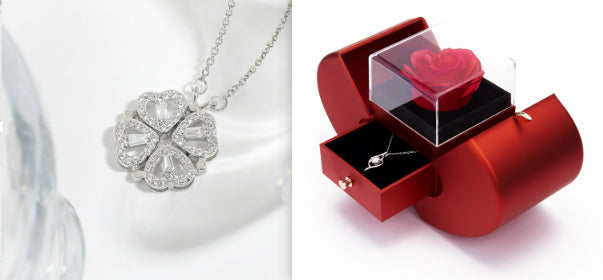 Eternal Preserved Real Red Rose and Necklace Gift Box Set