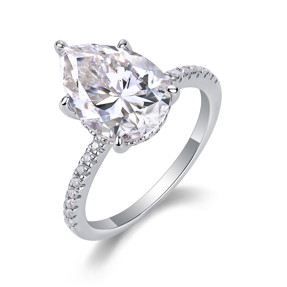 Light And Shadow - Luxury Silver Ring Set With Top-quality Pear-shaped Moissanite D Color VVS,  S925 In Silver And Platinum-plated