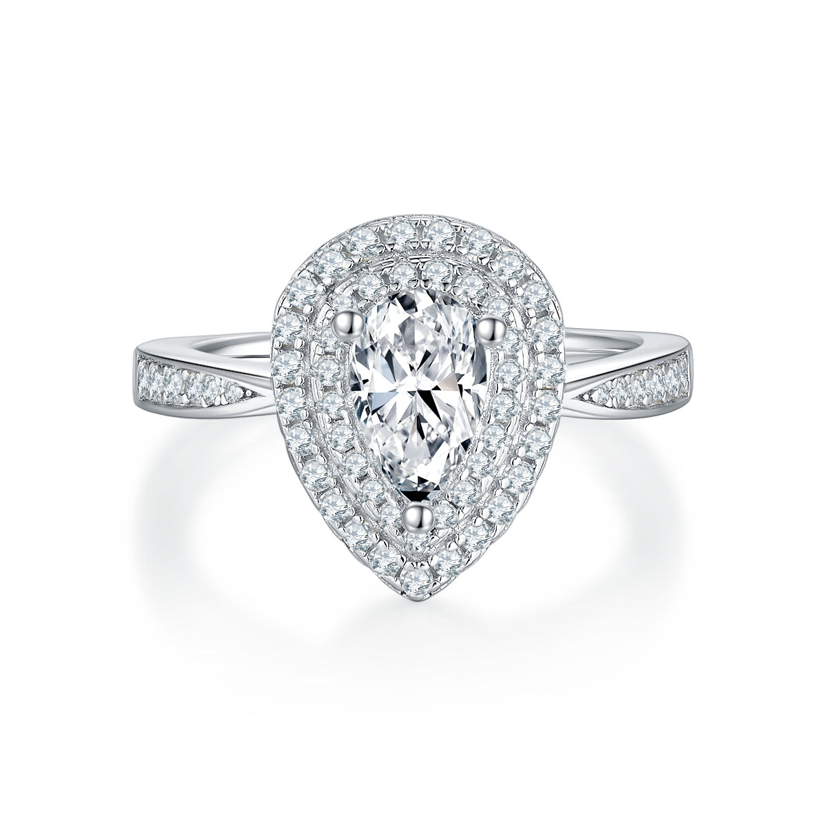 Luxury Silver Ring Pear-shaped Moissanite Set With Top-quality Moissanite , S925 Silver Electroplated With Platinum