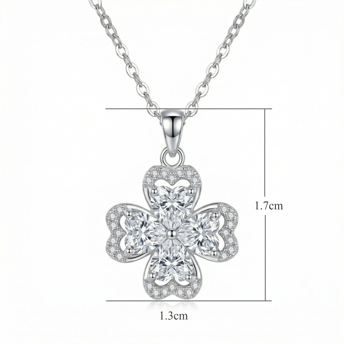 925 Sterling Silver Elegant Heart-Shaped Four-Leaf Clover Pendant Necklace with Sparkling Accents